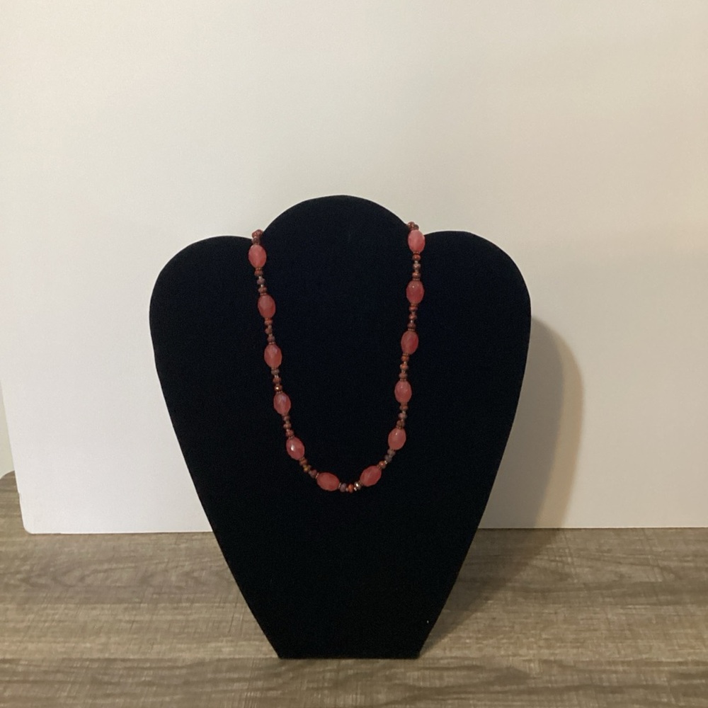 Vintage Burgundy/Maroon and Soft Rosey Pink Beaded Necklace